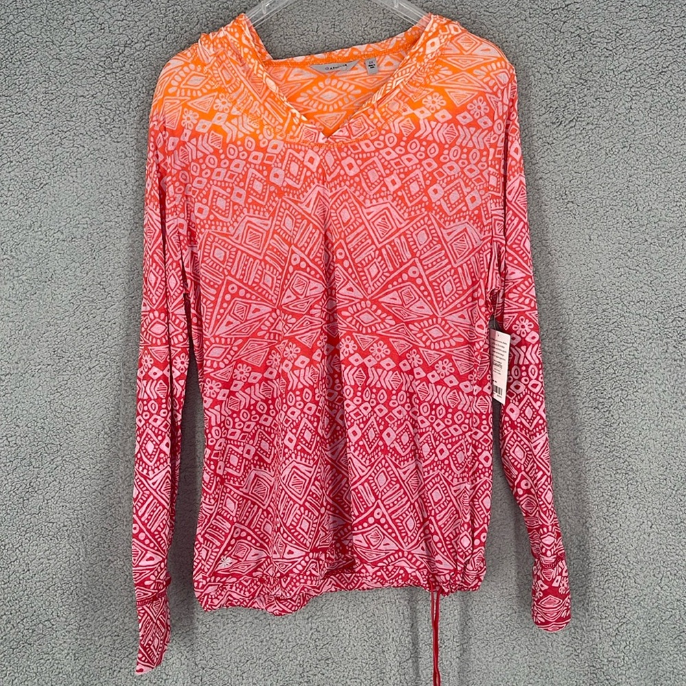 Women's Ombre Pink-Orange Patterned Long Sleeve Top